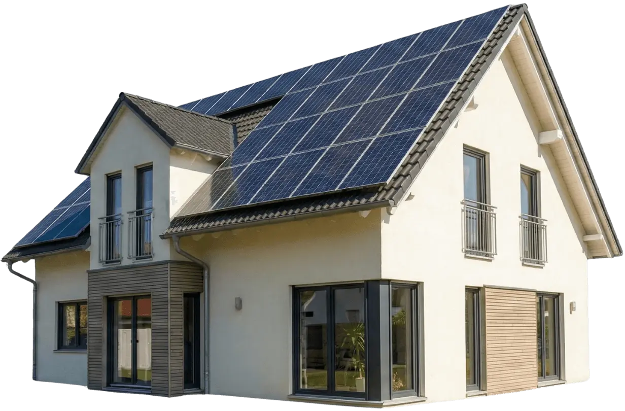 Einfamilienhaus mit Solarpanels auf dem Dach